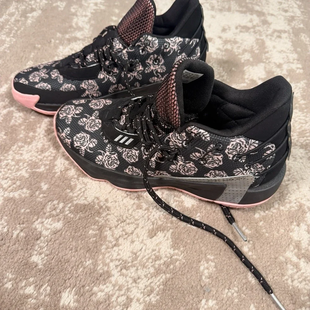Adidas Dame 7 Rose City Men's Athletic Shoes Size 10 Black Pink Accent Floral